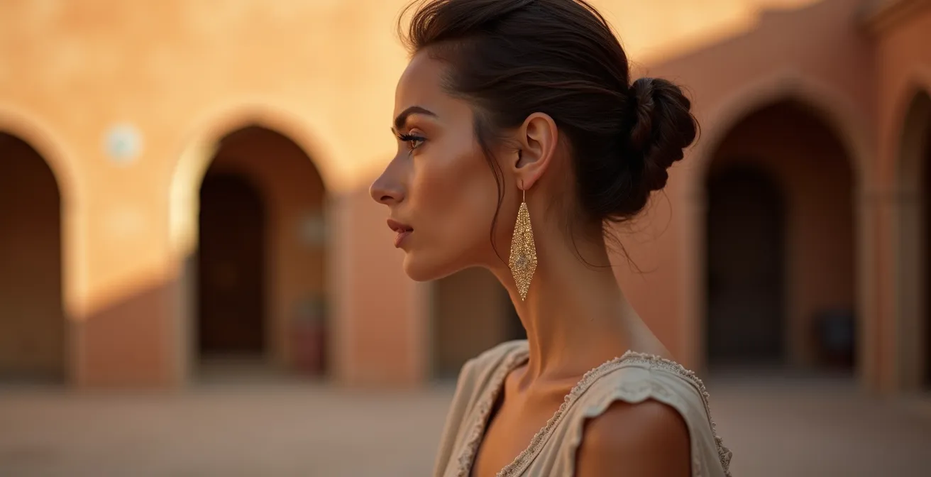 Mujer con recogido mostrando puntos de aplicación de iluminador para realzar pendientes largos