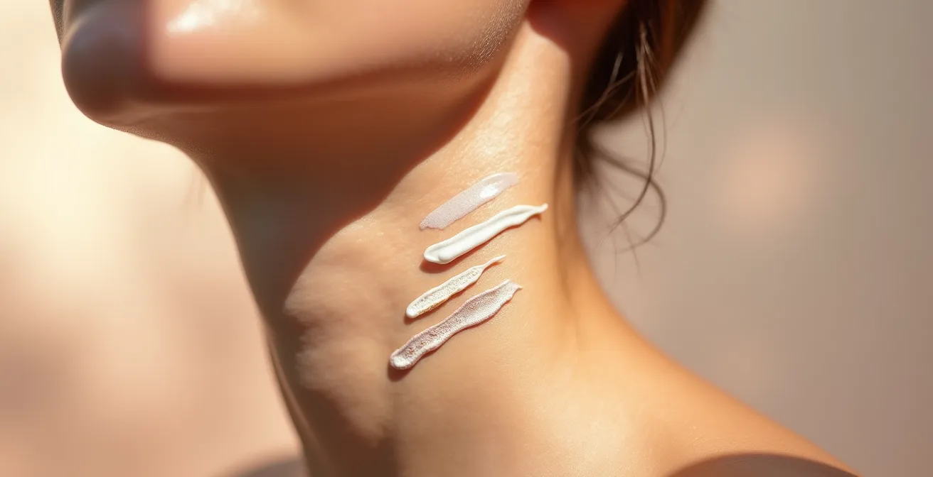 Aplicación gradual de productos cosméticos en el cuello con técnica en capas