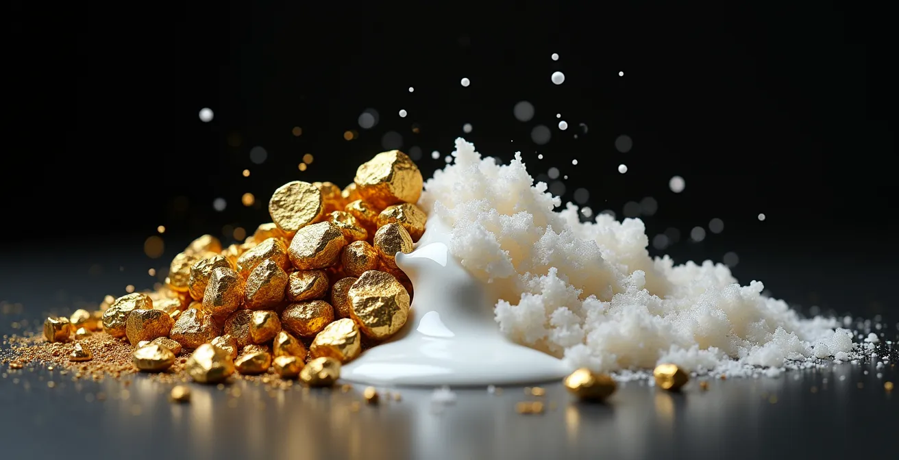 Comparación visual entre el valor del oro y el rodio en proceso de fundición