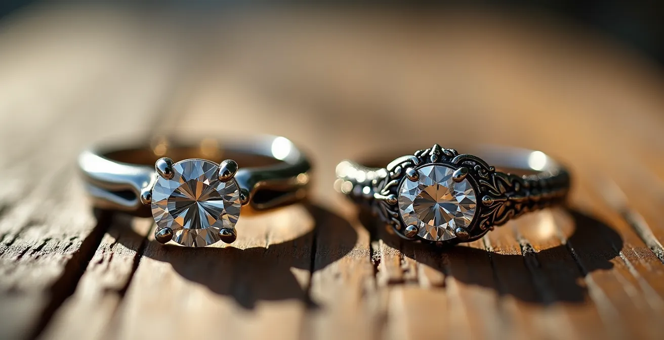 Comparación visual entre anillo solitario clásico y diseño vintage con detalles artesanales españoles