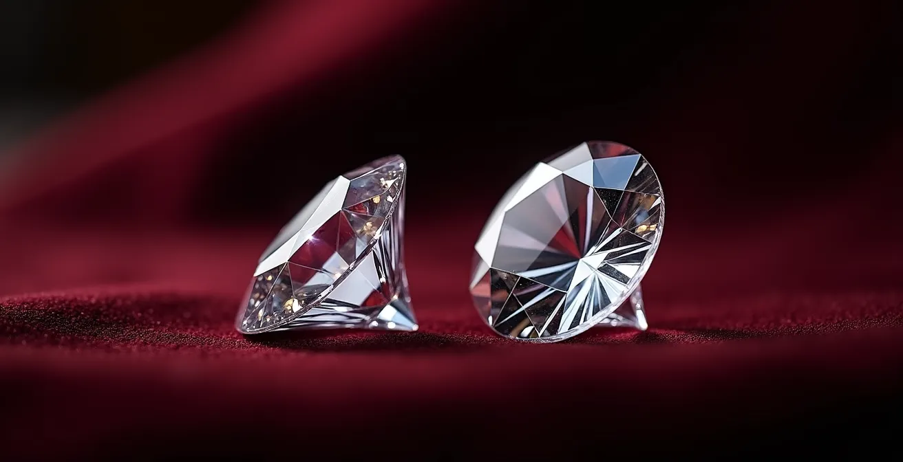 Comparación de diamantes con diferente calidad de corte bajo luz tenue de restaurante