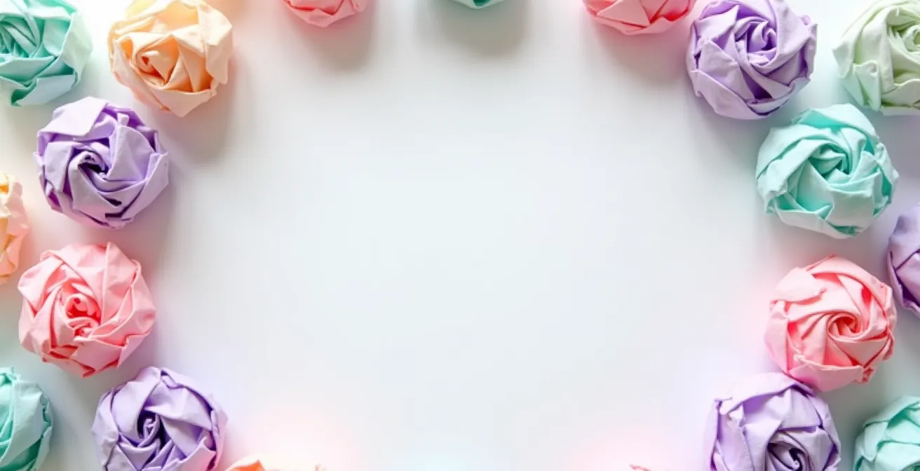 Vista aérea minimalista de papeles arrugados formando un patrón circular alrededor de un espacio vacío central simbolizando la limpieza digital