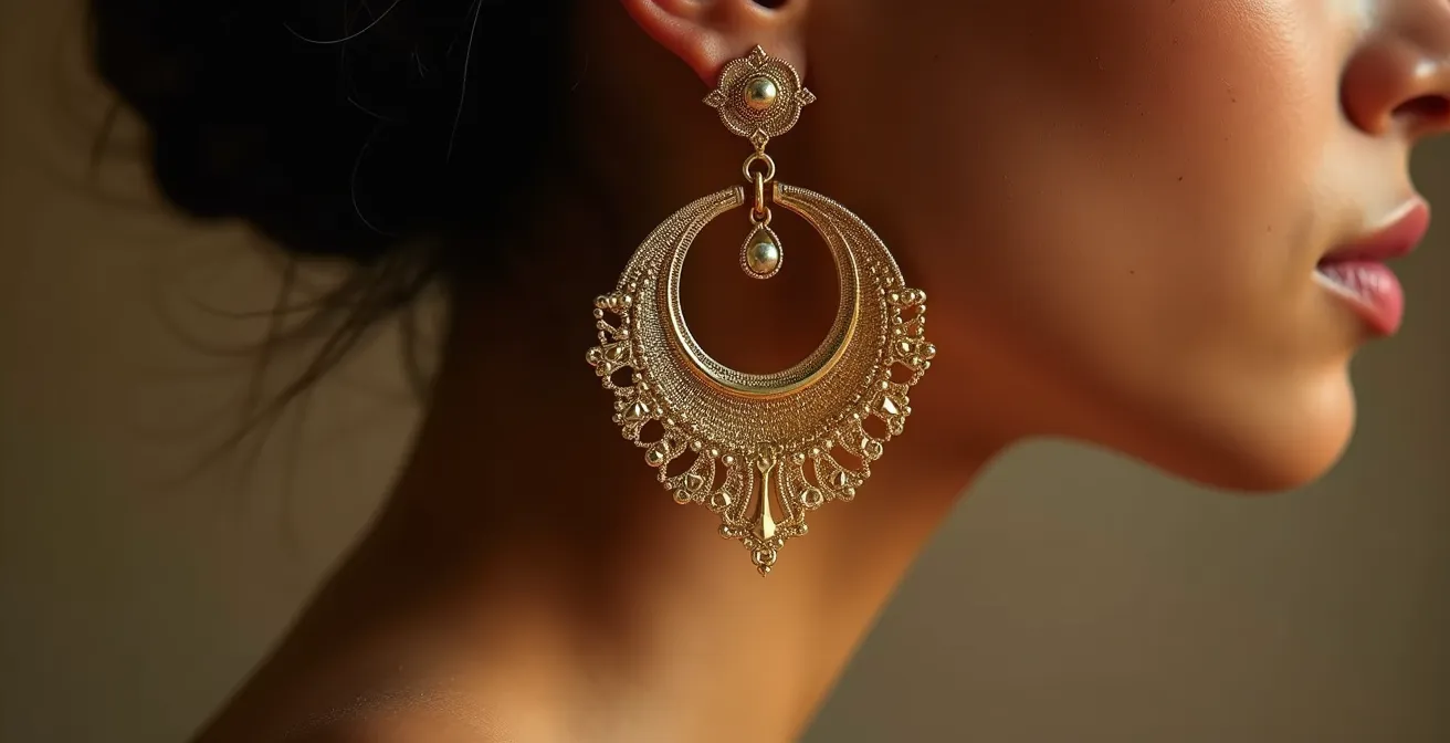 Detalle macro del lóbulo de la oreja con soporte invisible para pendientes pesados